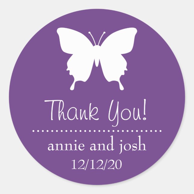 Butterfly Thank You Labels (Purple) (Front)