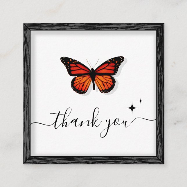 Butterfly Thank You & Sparkle Picture Border Frame Square Business Card (Front)