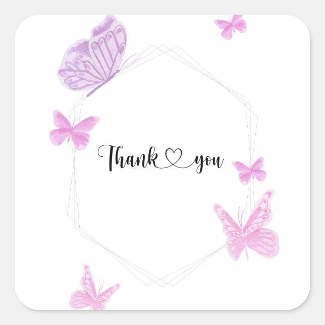 Butterfly thank you square sticker (Front)