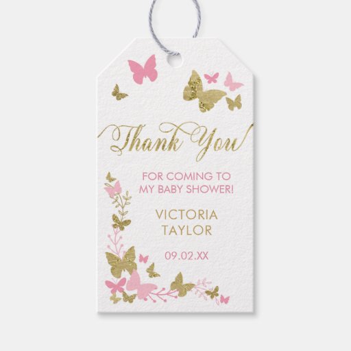 Image of Butterfly Thank You Tag, Pink, Gold Gift Tags