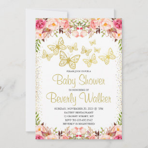 Butterfly Theme Baby Shower Botanical Floral Invitation