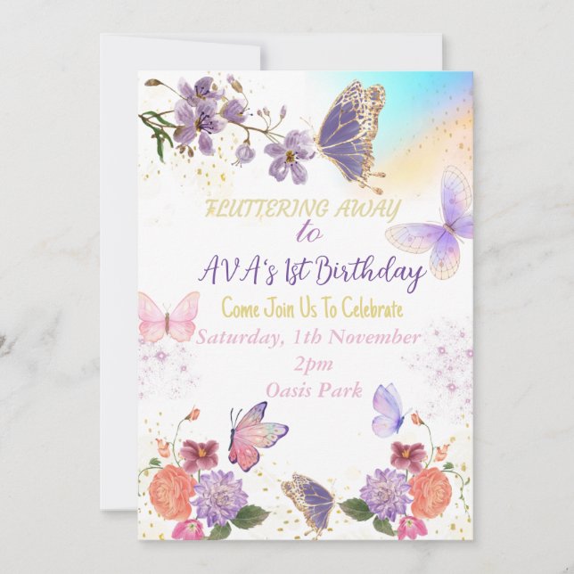Butterfly Theme Birthday Invitation (Front)