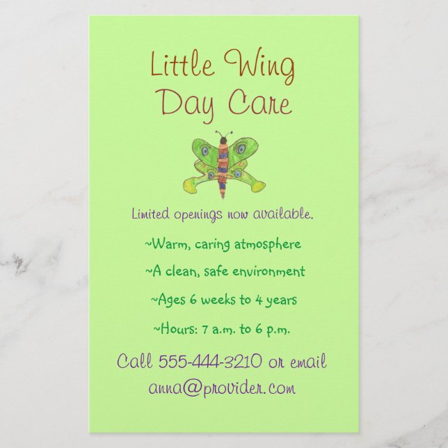 Butterfly theme child care flyer (Front)
