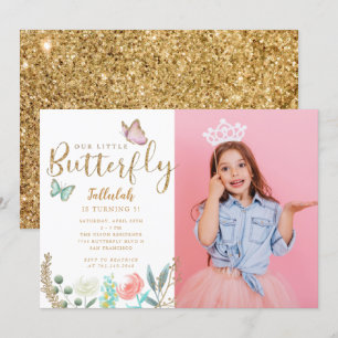 Butterfly Theme Girls Birthday Party photo Invitation