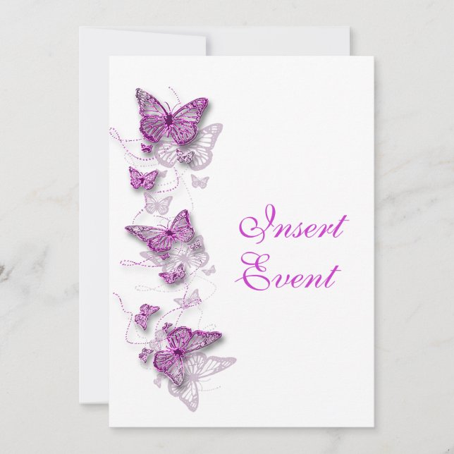 Butterfly theme pink white invitation (Front)