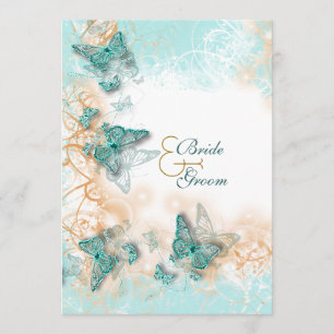 Butterfly theme wedding aqua gold invitation