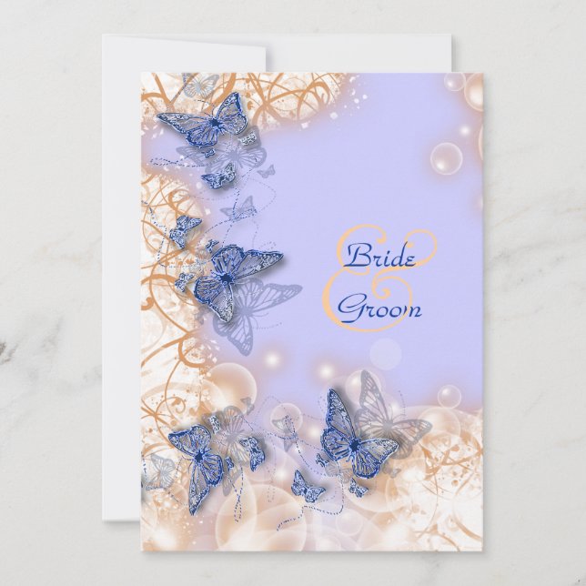 Butterfly theme wedding blue ivory invitation (Front)