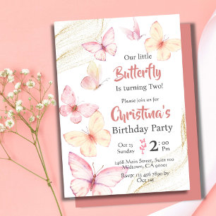 Butterfly themed cute bliss 2nd birthday  invitation