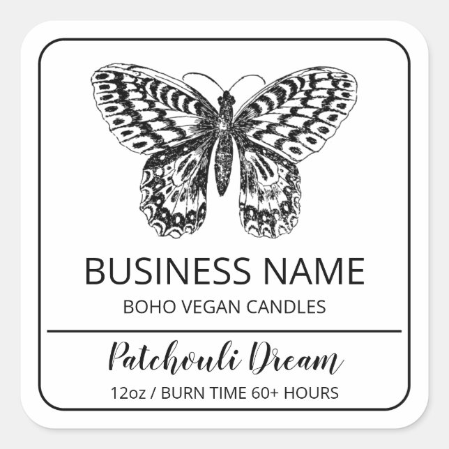 Butterfly Themed White Soy Candle Labels (Front)