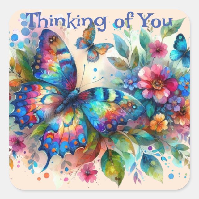 Butterfly Thinking of You Personalised  Square Sticker (Front)