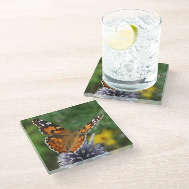 Butterfly Thistle Glass Coaster (Angled)