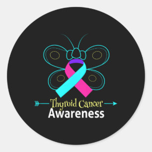 Butterfly Thyroid Cancer Ribbon Thyroid Cancer Awa Classic Round Sticker