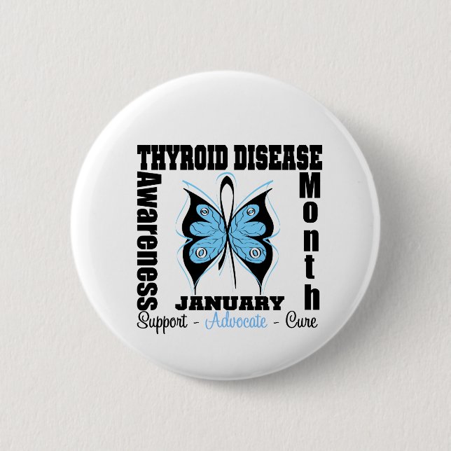 Butterfly Thyroid Disease Awareness Month 6 Cm Round Badge (Front)