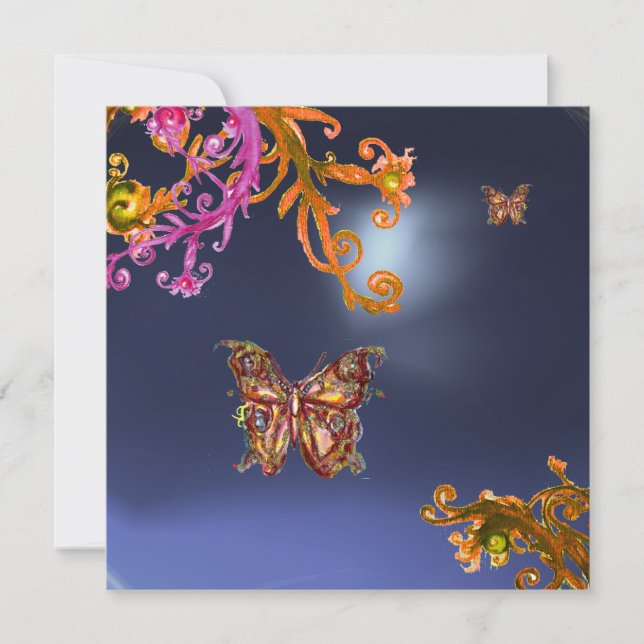 BUTTERFLY TOPAZ  BLUE, bright pink orange brown Invitation (Front)