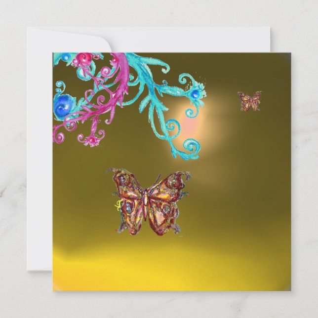 BUTTERFLY TOPAZ,yellow blue bright pink purple Invitation (Front)