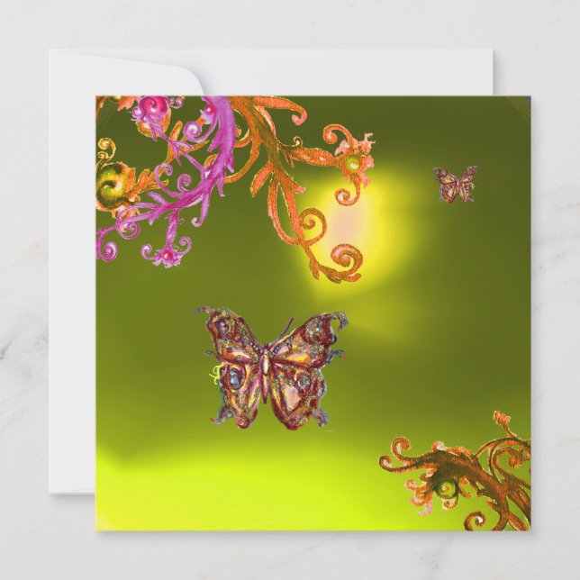 BUTTERFLY TOPAZ YELLOW, bright pink orange brown Invitation (Front)