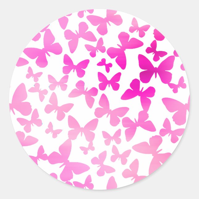 Butterfly Toss (Pink) Classic Round Sticker (Front)