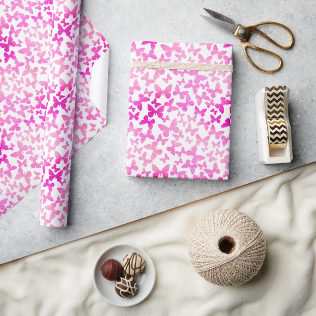 Butterfly Toss (Pink) Wrapping Paper (Crafts)