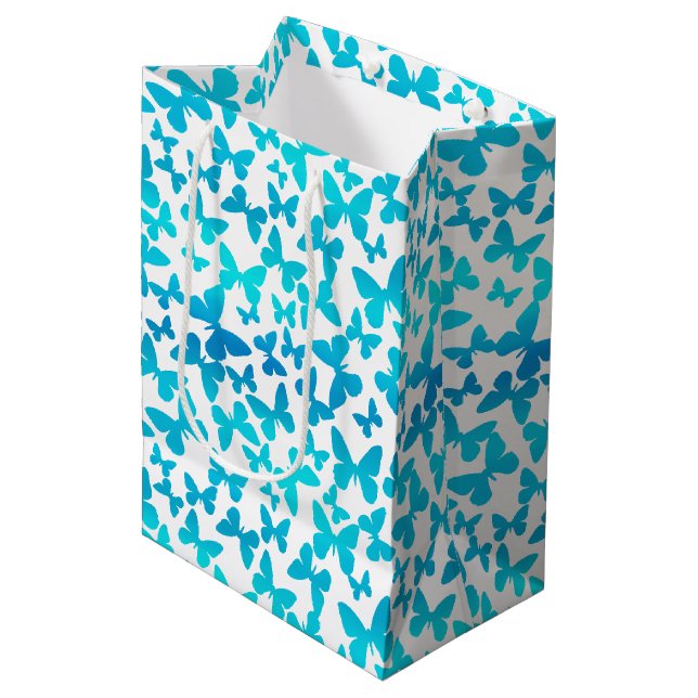 Butterfly Toss (Teal) Medium Gift Bag (Front Angled)