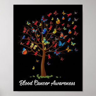 Butterfly Tree Beautiful Red Ribbon Blood Cancer A Poster