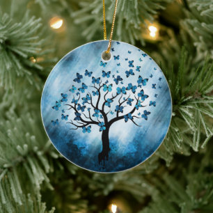 Butterfly Tree - Blue Marble Mist Ceramic Tree Decoration