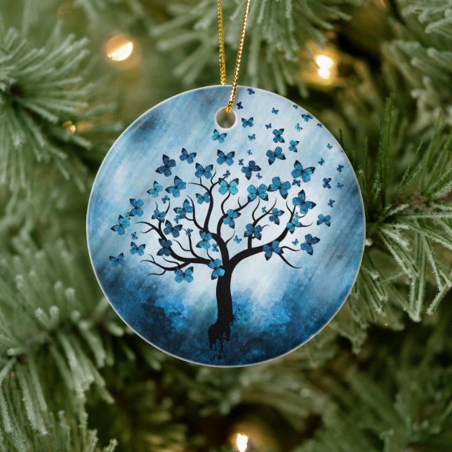 Butterfly Tree - Blue Marble Mist Ceramic Tree Decoration (Tree)