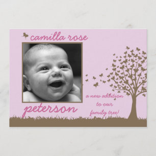 butterfly tree girl birth announcement