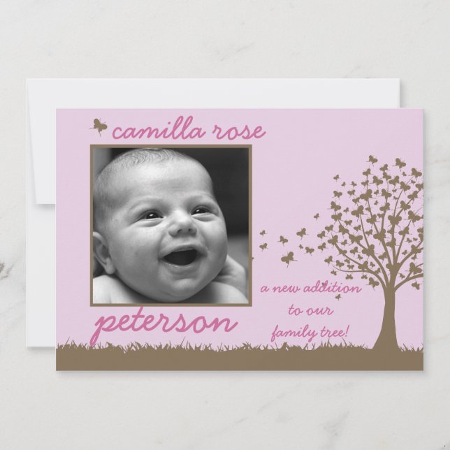 butterfly tree girl birth announcement (Front)