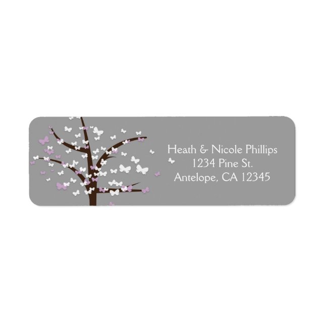 Butterfly Tree Lavender & Grey Address Labels (Front)