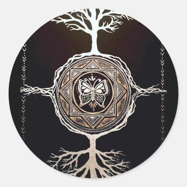 Butterfly Tree Mandala Classic Round Sticker (Front)