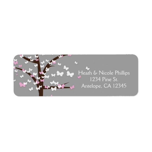 Butterfly Tree Modern Grey Address Labels (Front)