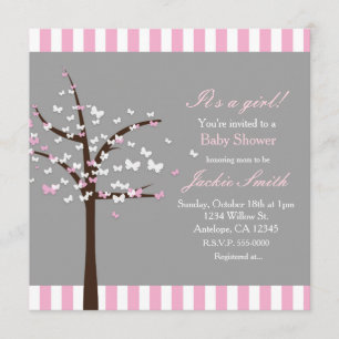 Butterfly Tree Modern Grey Baby Shower Invitation