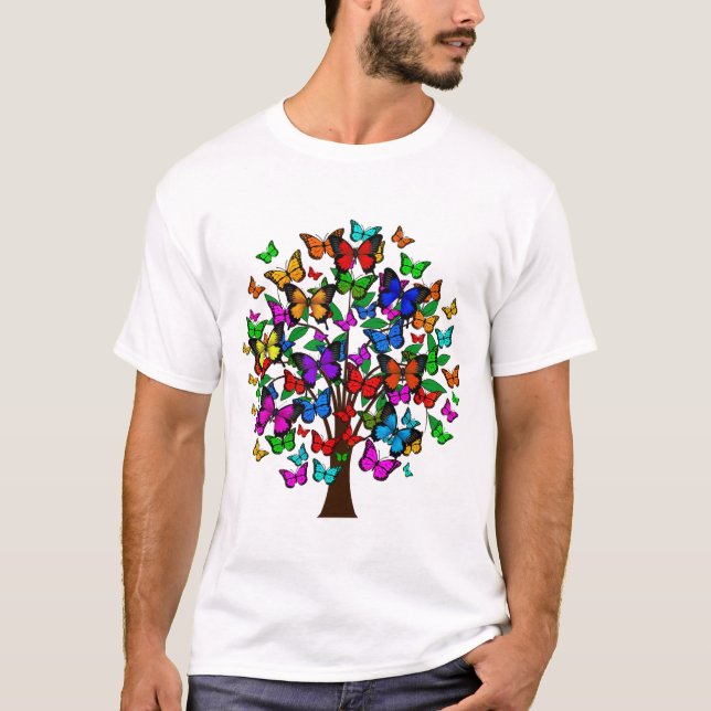 Butterfly Tree Shirt, Colourful Butterflies, ZKOAG T-Shirt (Front)