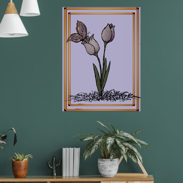 Butterfly Tulips Print, Poster (Living Room 1)