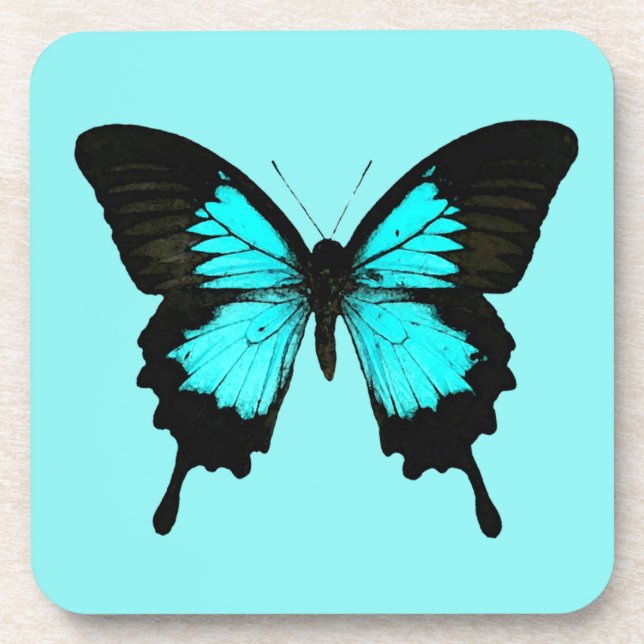 Butterfly - turquoise blue and black coaster (Front)