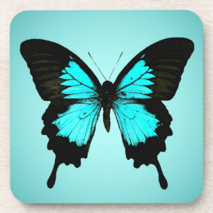 Butterfly - turquoise blue and black coaster