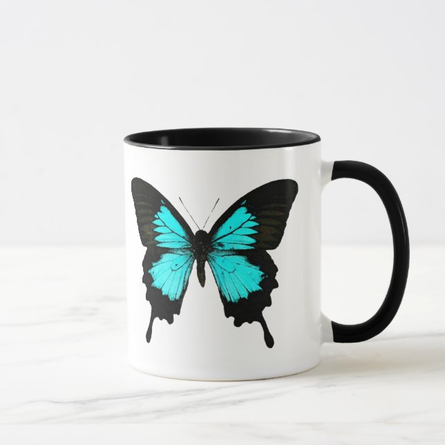 Butterfly - turquoise blue and black mug (Right)