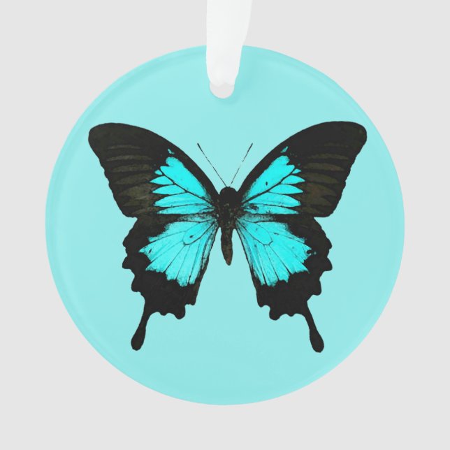 Butterfly - turquoise blue and black ornament (Front)
