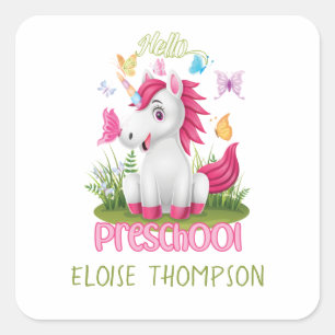 Butterfly Unicorn Preschool Back to School  Square Sticker
