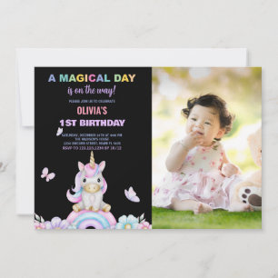 Butterfly Unicorns Birthday Invitations with photo
