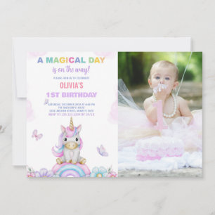 Butterfly Unicorns Birthday Invitations with photo