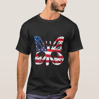 Butterfly Usa American Flag Patriotic Women Girl 4 T-Shirt