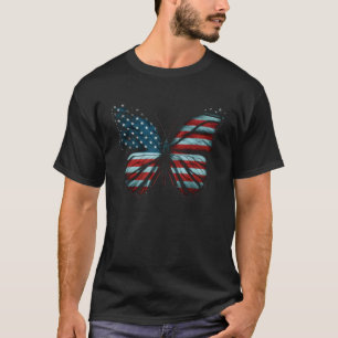 Butterfly USA Flag 4th of July For Women Girl T-Shirt