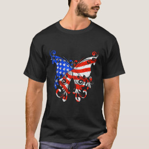 Butterfly Usa Flag Cute 4th Of July American Girl T-Shirt