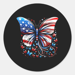 Butterfly USA Flag Cute 4th of July Funny American Classic Round Sticker
