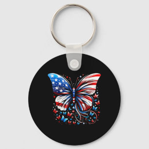 Butterfly USA Flag Cute 4th of July Funny American Key Ring