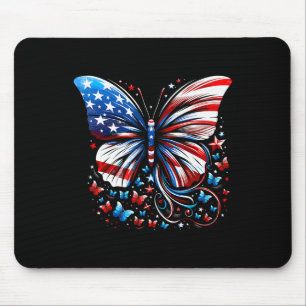Butterfly Usa Flag Cute 4th Of July Funny American Mouse Mat
