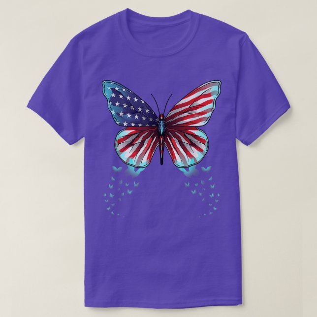 Butterfly USA Flag Cute 4th Of July Funny American T-Shirt (Design Front)