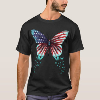 Butterfly USA Flag Cute 4th Of July T-Shirt