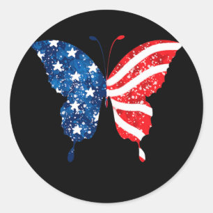 Butterfly USA Flag Patriotic Proud 4th Of July Classic Round Sticker